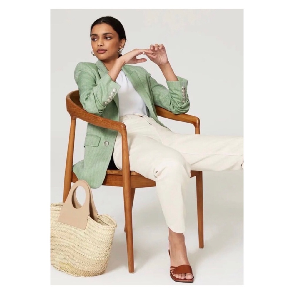 VERONICA BEARD Sage Green Beacon Herringbone Linen Dickey Blazer Size 8 - Picture 6 of 12